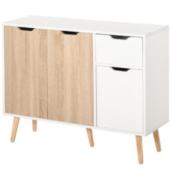 HOMCOM Sideboard Floor Standing Storage Cabinet with Drawer for Bedroom, Living Room, Home Office, Natural Aosom UK