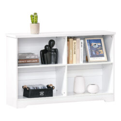 HOMCOM Simple Modern 4-Compartment Low Bookcase 2-Tier w/ Moving Shelves Cube Display Storage Unit Home Office Living Room Furniture White Aosom UK