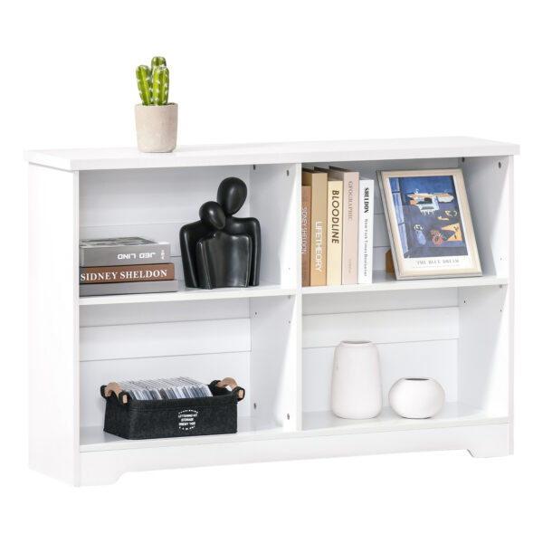 HOMCOM Simple Modern 4-Compartment Low Bookcase 2-Tier w/ Moving Shelves Cube Display Storage Unit Home Office Living Room Furniture White Aosom UK