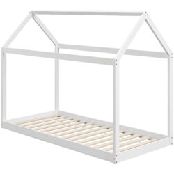 HOMCOM Single Bed Base with House Scandinavian Style, Wooden Bed Frame for 90W x 190Dcm Mattress, White Aosom UK