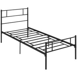 HOMCOM Single Metal Bed Frame with Headboard and Footboard, Solid Bedstead, Metal Slat Support, Underbed Storage, Bedroom Furniture Aosom UK