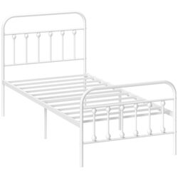 HOMCOM Single Minimalistic Metal Bed Frame - White Aosom UK
