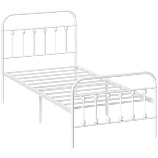 HOMCOM Single Minimalistic Metal Bed Frame - White Aosom UK