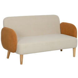 HOMCOM Small 2 Seater Sofa, Modern Nordic Loveseat Sofa Couch with Rubber Wood Legs, Velvet Fabric Sofa for Living Room, Bedroom, Small Space, 130 x 74 x 76cm, Cream White and Orange Aosom UK
