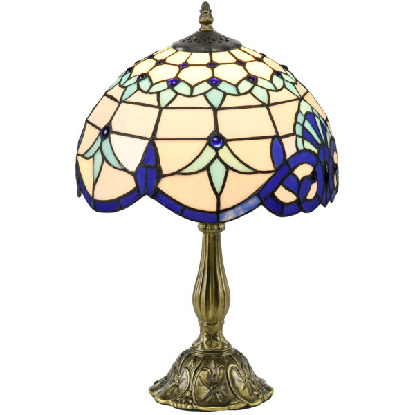 HOMCOM Stained Glass Bedroom Table Lamp, Handmade Antique Bedside Light for Bedroom, Living Room, Home, Decorative Night Light, Blue Aosom UK