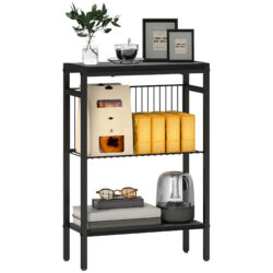 HOMCOM Steel Bedside Table, Sturdy Three Shelf Industrial Side Table with Adjustable Feet, 62.5H x 43W x 18Dcm, Maximum load 12kg, Black Aosom UK