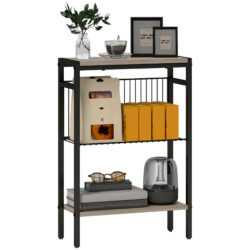HOMCOM Steel Bedside Table, Sturdy Three Shelf Industrial Side Table with Adjustable Feet, 62.5H x 43W x 18Dcm, Maximum load 12kg, Grey Aosom UK