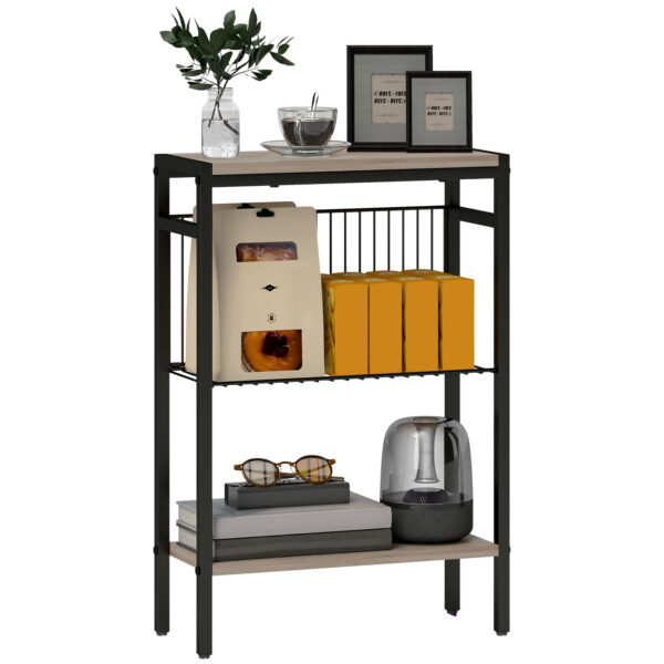 HOMCOM Steel Bedside Table, Sturdy Three Shelf Industrial Side Table with Adjustable Feet, 62.5H x 43W x 18Dcm, Maximum load 12kg, Grey Aosom UK