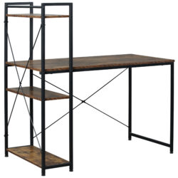 HOMCOM Study Desk, Computer Table with 4-Tier Bookshelf, Home Office Workstation, Metal Frame, Wooden Top, Rustic Brown & Black Aosom UK