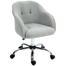 HOMCOM Swivel Armchair withTall Back, Teddy Fleece Office Chair, Makeup Vanity Chair with Height Adjustable, Wheels, for Home Study, Grey Aosom UK