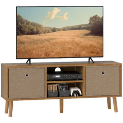 HOMCOM TV Cabinet Stand Unit for TVs up to 50'' with Foldable Drawers, Entertainment Centre for Living Room Brown Aosom UK