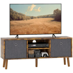 HOMCOM TV Cabinet Stand Unit for TVs up to 50'' with Foldable Drawers, Entertainment Centre for Living Room Rustic Brown Aosom UK