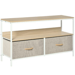 HOMCOM TV Cabinet, TV Console Unit with 2 Foldable Linen Drawers, TV Stand with Shelving for Living Room, Entertainment Room, Wood Effect Aosom UK