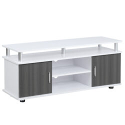 HOMCOM TV Cabinet Unit for TVs up to 55'' with Storage Shelf and Cupboards, Living Room Entertainment Center Media Console, Grey and White Aosom UK