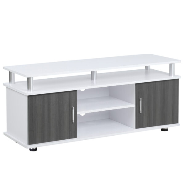 HOMCOM TV Cabinet Unit for TVs up to 55'' with Storage Shelf and Cupboards, Living Room Entertainment Center Media Console, Grey and White Aosom UK