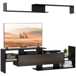 HOMCOM TV Cabinet: Wall-Mounted Media Unit for 65" TVs, Black & Dark Walnut Finish Aosom UK