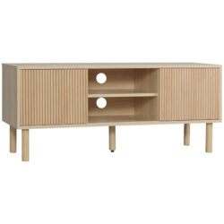 HOMCOM TV Stand Cabinet, TV Unit for TVs up to 50", TV Cabinet with Storage Shelves, Sliding Doors and Cable Holes for Living Room, Bedroom, Natural Wood Finish Aosom UK