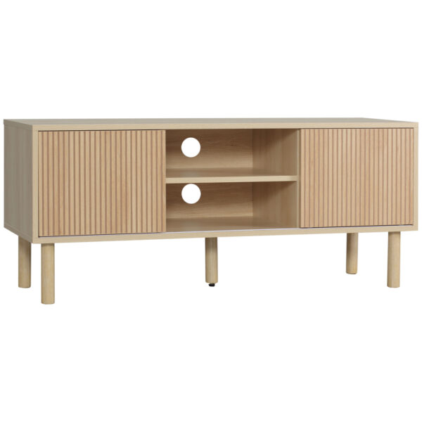 HOMCOM TV Stand Cabinet, TV Unit for TVs up to 50", TV Cabinet with Storage Shelves, Sliding Doors and Cable Holes for Living Room, Bedroom, Natural Wood Finish Aosom UK
