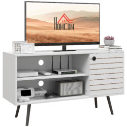 HOMCOM TV Stand Cabinet for 50 Inch TVs, TV Unit w/ Open Shelves, Soft-close Door & Cable Holes, Entertainment Unit for Living Room, White Aosom UK