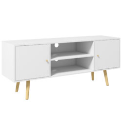 HOMCOM TV Unit Cabinet for TVs up to 55 Inches, TV Stand with Storage Shelves and Wood Legs for Living Room, White Aosom UK