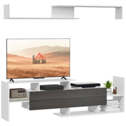 HOMCOM TV Unit w/ Storage for Wall-Mounted 65" TVs or Standing 50" TVs, TV stand set w/ a Wall Shelf & a Cabinet for Bedroom-White & Grey Aosom UK
