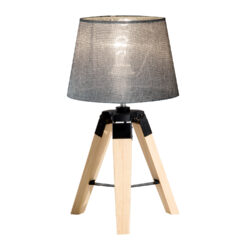 HOMCOM Tripod Table Lamp: Wooden Base, Grey Shade, E27 Bulb Compatible for Desk or End Table Aosom UK