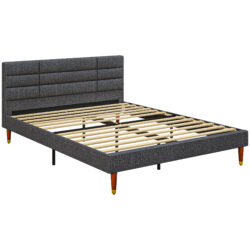 HOMCOM Upholstered King Bed Frame, with Slats - Grey Aosom UK