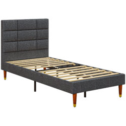 HOMCOM Upholstered Single Bed Frame, with Slats - Grey Aosom UK