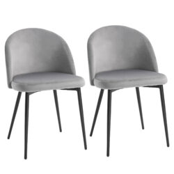 HOMCOM Velvet Dining Chairs w/ Soft Fabric Seat and Back, Set of 2 Contemporary Design for Office Dining Kitchen Living Room, Grey Aosom UK