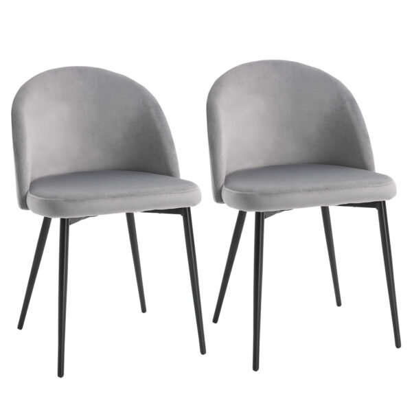 HOMCOM Velvet Dining Chairs w/ Soft Fabric Seat and Back, Set of 2 Contemporary Design for Office Dining Kitchen Living Room, Grey Aosom UK