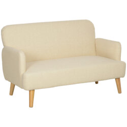 HOMCOM Velvet Feel Fabric 2 Seater Sofa, Small Sofa Loveseat with 21cm Thick Padding and Wood Legs, Cream White Aosom UK