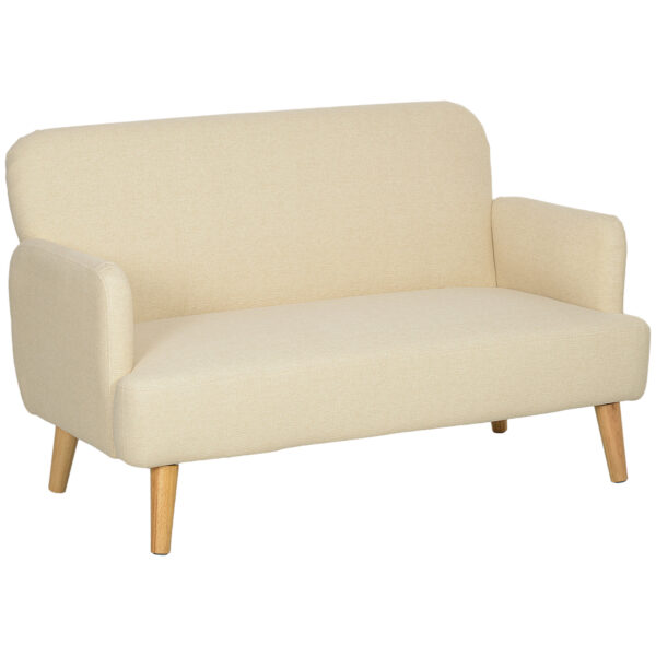 HOMCOM Velvet Feel Fabric 2 Seater Sofa, Small Sofa Loveseat with 21cm Thick Padding and Wood Legs, Cream White Aosom UK