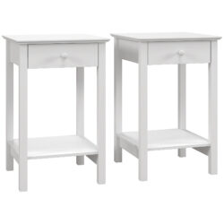 HOMCOM White Bedside Table, Wooden Side Table, Nightstand, Bedside Cabinet with Drawer and Storage Shelf for Bedroom, Set of 2 Aosom UK