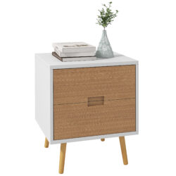 HOMCOM Wood Effect Wto-Drawer Bedside Table - Brown/White Aosom UK