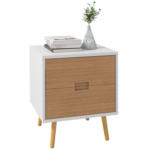 HOMCOM Wood Effect Wto-Drawer Bedside Table - Brown/White Aosom UK