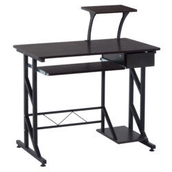 HOMCOM Wooden Computer Desk with Display Shelf, Executive PC Workstation for Home Office, Brown Aosom UK