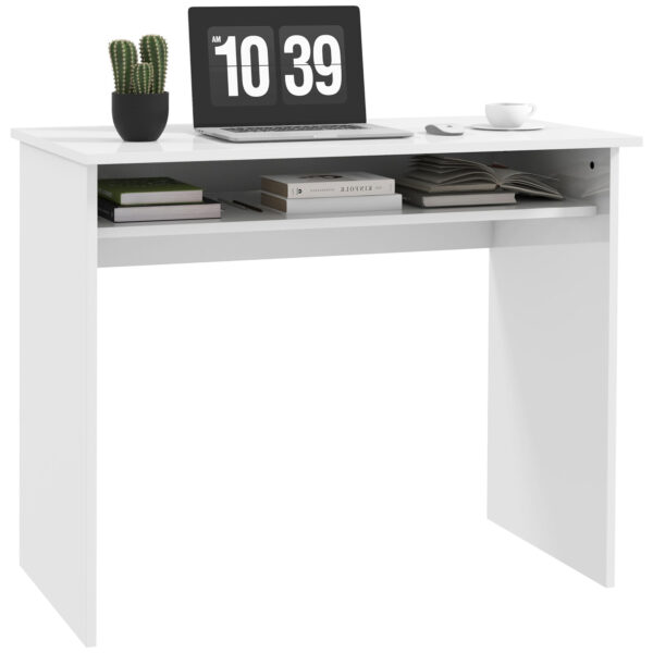 HOMCOM Writing Desk, Computer Table, Small Writing Desk with Storage Shelf, High Gloss, Modern Home Office Desk, White Aosom UK