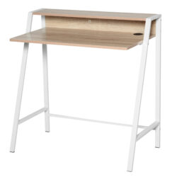 HOMCOM Writing Desk, Computer Table for Home Office, PC Laptop Workstation with Storage Shelf, White and Oak Aosom UK