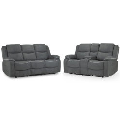 Harris Fabric Electric Recliner 3+2 Seater Sofa Set In Graphite