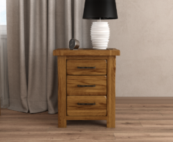 Harrogate Rustic Solid Oak 3 Drawer Bedside Table