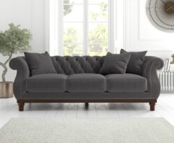 Harrow Chesterfield Dark Grey Velvet 3 Seater Sofa