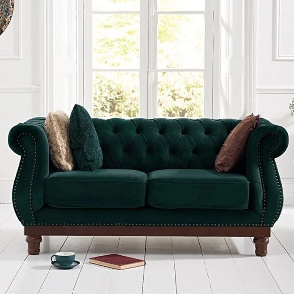 Harrow Chesterfield Green Velvet 2 Seater Sofa
