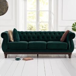 Harrow Chesterfield Green Velvet 3 Seater Sofa