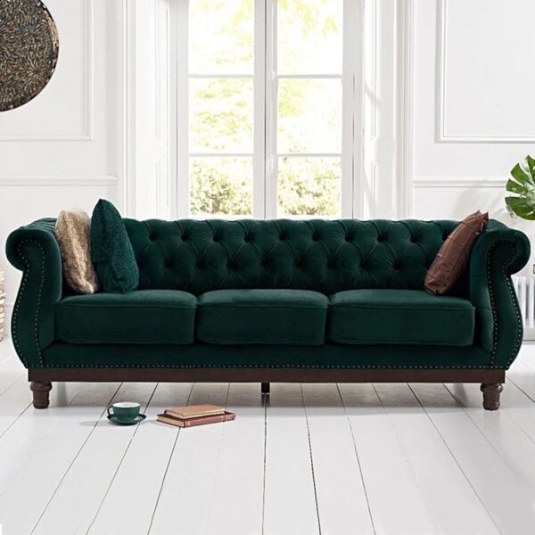 Harrow Chesterfield Green Velvet 3 Seater Sofa