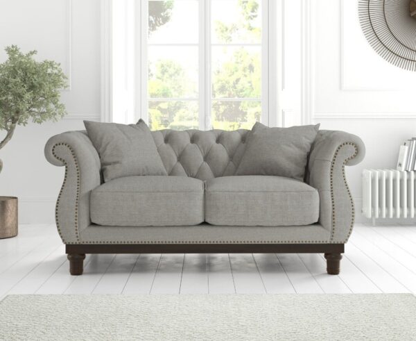 Harrow Chesterfield Grey Linen Fabric 2 Seater Sofa