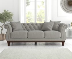 Harrow Chesterfield Grey Linen Fabric 3 Seater Sofa