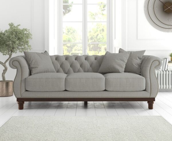 Harrow Chesterfield Grey Linen Fabric 3 Seater Sofa