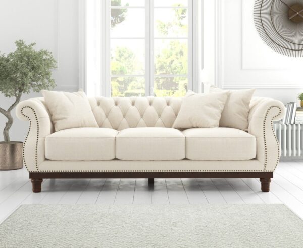 Harrow Chesterfield Ivory Linen Fabric 3 Seater Sofa