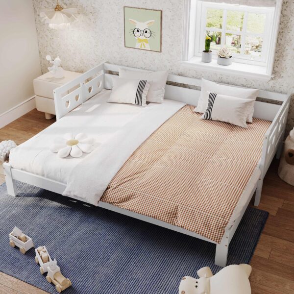Heart-Shaped Wooden Daybed Frame with Pull-Out Trundle, 3FT Single Sofa Bed for Children Adults, Guest Bed for Bedroom, White Aosom UK