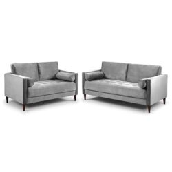 Herbart Plush Velvet 3+2 Seater Sofa Set In Grey
